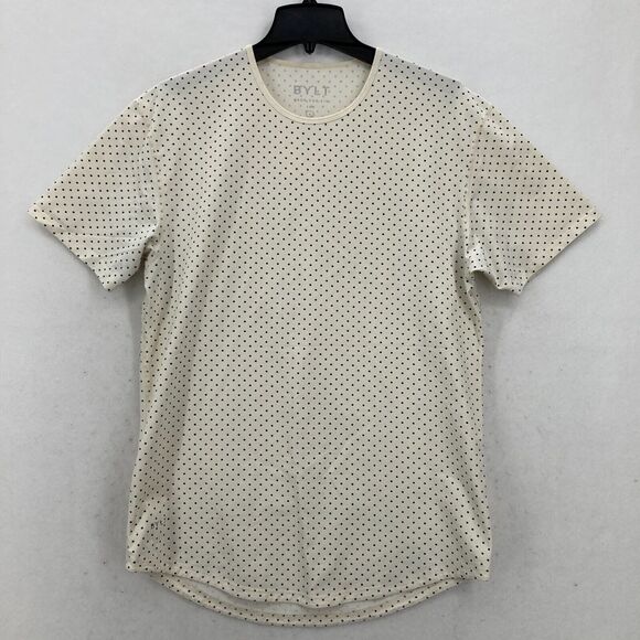 BYLT Drop Cuts S/S Lux T Shirt Mens Large Beige Polka Dot Performance Stretch - Picture 1 of 12